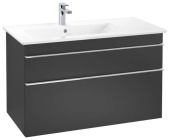 Villeroy & Boch Venticello КОМПЛЕКТ Тумба под раковину, 2 выдвижных ящика, 953 x 590 x 477 mm, Black Matt Lacquer / Black Matt Lacquer + Venticello Pаковина для установки на тумбу, 1000 x 500 x 170 mm, Stone White CeramicPlus, с перелив A92701PD+4134L1RW