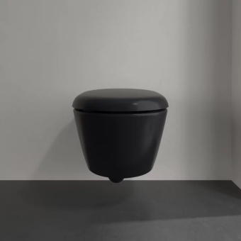 Villeroy & Boch Antao Унитаз с открытым смывным краем, настенный, с TwistFlush, Pure Black CeramicPlus, без сиденья 4674T0R7