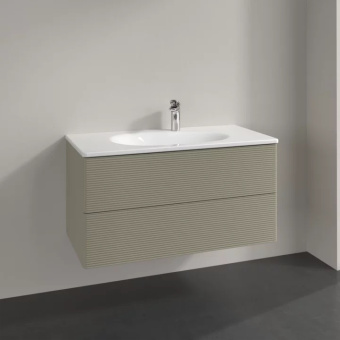 Villeroy & Boch Antao Тумба под раковину, с подсветкой, 2 выдвижных ящика, 988 x 504 x 496 mm, фронтальная поверхность со структурной обработкой, Stone Grey Matt Lacquer L05100HK