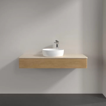 Villeroy & Boch Antao Тумба под раковину, с подсветкой, 1 выдвижной ящик, 1200 x 190 x 500 mm, фронтальная поверхность со структурной обработкой, Honey Oak / Botticino L10153HN