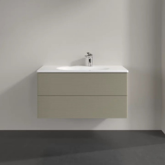 Villeroy & Boch Antao Тумба под раковину, с подсветкой, 2 выдвижных ящика, 988 x 504 x 496 mm, фронтальная поверхность со структурной обработкой, Stone Grey Matt Lacquer L05100HK