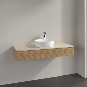 Villeroy & Boch Antao Тумба под раковину, с подсветкой, 1 выдвижной ящик, 1200 x 190 x 500 mm, фронтальная поверхность со структурной обработкой, Honey Oak / Botticino L10153HN