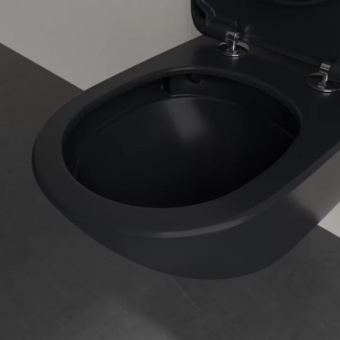 Villeroy & Boch Antao Унитаз с открытым смывным краем, настенный, с TwistFlush, Pure Black CeramicPlus, без сиденья 4674T0R7