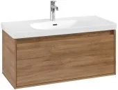 Villeroy & Boch Skyla КОМПЛЕКТ Тумба под раковину, 1 выдвижной ящик (2 ящика), 972 x 436 x 439 mm, Kansas Oak +Skyla Pаковина для установки на тумбу, 1000 x 470 x 165 mm, с переливом, Альпийский белый C78900RH+5A51A501