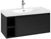 Villeroy & Boch Skyla КОМПЛЕКТ Тумба под раковину, 1 выдвижной ящик, 972 x 436 x 439 mm, Volcano Black +Skyla Pаковина для установки на тумбу, 1000 x 470 x 165 mm, с переливом, Альпийский белый C79000VL+5A51A501