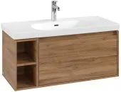 Villeroy & Boch Skyla КОМПЛЕКТ Тумба под раковину, 1 выдвижной ящик, 972 x 436 x 439 mm, Oak Kansas +Skyla Pаковина для установки на тумбу, 1000 x 470 x 165 mm, с переливом, Альпийский белый C79000RH+5A51A501
