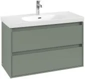 Villeroy & Boch Skyla Тумба под раковину, 2 выдвижных ящика, 972 x 596 x 439 mm, Soft Green +Skyla Pаковина для установки на тумбу, 1000 x 470 x 165 mm, с переливом, Альпийский белый C79900AF+5A51A501