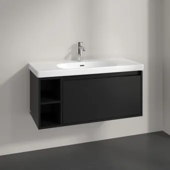Villeroy & Boch Skyla КОМПЛЕКТ Тумба под раковину, 1 выдвижной ящик, 972 x 436 x 439 mm, Volcano Black +Skyla Pаковина для установки на тумбу, 1000 x 470 x 165 mm, с переливом, Альпийский белый C79000VL+5A51A501