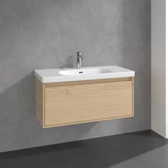 Villeroy & Boch Skyla КОМПЛЕКТ Тумба под раковину, 1 выдвижной ящик (2 ящика), 972 x 436 x 439 mm, Nordic Oak +Skyla Pаковина для установки на тумбу, 1000 x 470 x 165 mm, с переливом, Альпийский белый C78900VJ+5A51A501