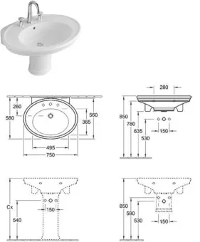 Villeroy & Boch Amadea Раковина 75х57 + Пьедестал 718575R1+728500R1