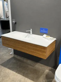 Villeroy & Boch Комплект Тумба под раковину, 1 выдвижной ящик, 1200 x 250 x 500 mm, фронтальная поверхность со структурной обработкой, Дуб золотой +Antao Pаковина для установки на тумбу, 1200 x 500 x 150 mm, без перелива, Альпийский белый С+ 4A77L2R1