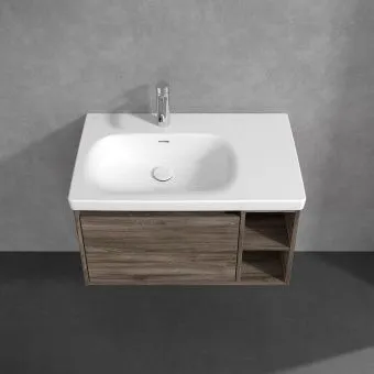 Villeroy & Boch Skyla КОМПЛЕКТ Тумба под раковину, 1 выдвижной ящик, 772 x 436 x 439 mm,Stone Oak + Skyla Pаковина для установки на тумбу крыло справа, 800 x 460 x 160 mm, с переливом, Альпийский белый C78800RK+5A52L101