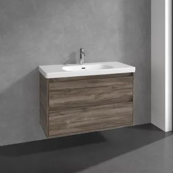 Villeroy & Boch Skyla Тумба под раковину, 2 выдвижных ящика, 972 x 596 x 439 mm, Stone Oak +Skyla Pаковина для установки на тумбу, 1000 x 470 x 165 mm, с переливом, Альпийский белый C79900RK+5A51A501