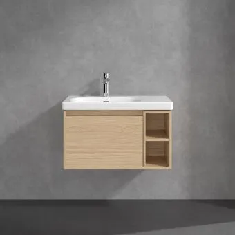 Villeroy & Boch Skyla КОМПЛЕКТ Тумба под раковину, 1 выдвижной ящик, 772 x 436 x 439 mm,Nordic Oak+ Skyla Pаковина для установки на тумбу крыло справа, 800 x 460 x 160 mm, с переливом, Альпийский белый C78800VJ+5A52L101