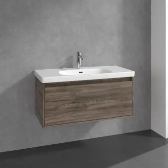 Villeroy & Boch Skyla КОМПЛЕКТ Тумба под раковину, 1 выдвижной ящик (2 ящика), 972 x 436 x 439 mm,Stone Oak+Skyla Pаковина для установки на тумбу, 1000 x 470 x 165 mm, с переливом, Альпийский белый C78900RK+5A51A501