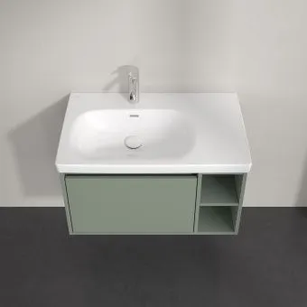 Villeroy & Boch Skyla КОМПЛЕКТ Тумба под раковину, 1 выдвижной ящик, 772 x 436 x 439 mm,Soft Green + Skyla Pаковина для установки на тумбу крыло справа, 800 x 460 x 160 mm, с переливом, Альпийский белый C78800AF+5A52L101
