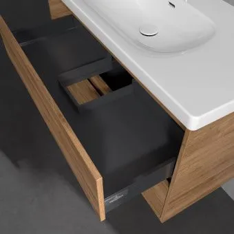 Villeroy & Boch Skyla Тумба под раковину, 2 выдвижных ящика, 972 x 596 x 439 mm, Oak Kansas +Skyla Pаковина для установки на тумбу, 1000 x 470 x 165 mm, с переливом, Альпийский белый C79900RH+5A51A501