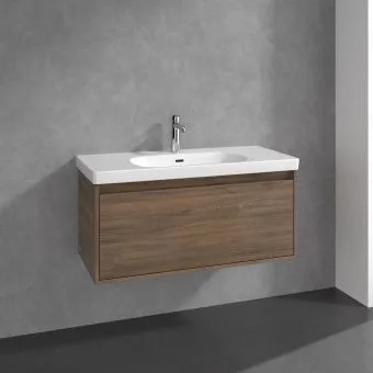 Villeroy & Boch Skyla КОМПЛЕКТ Тумба под раковину, 1 выдвижной ящик (2 ящика), 972 x 436 x 439 mm, Arizona Oak +Skyla Pаковина для установки на тумбу, 1000 x 470 x 165 mm, с переливом, Альпийский белый C78900VH+5A51A501