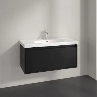 Villeroy & Boch Skyla КОМПЛЕКТ Тумба под раковину, 1 выдвижной ящик (2 ящика), 972 x 436 x 439 mm, Volcano Black +Skyla Pаковина для установки на тумбу, 1000 x 470 x 165 mm, с переливом, Альпийский белый C78900VL+5A51A501