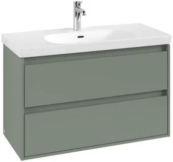 Villeroy & Boch Skyla Тумба под раковину, 2 выдвижных ящика, 972 x 596 x 439 mm, Soft Green +Skyla Pаковина для установки на тумбу, 1000 x 470 x 165 mm, с переливом, Альпийский белый C79900AF+5A51A501