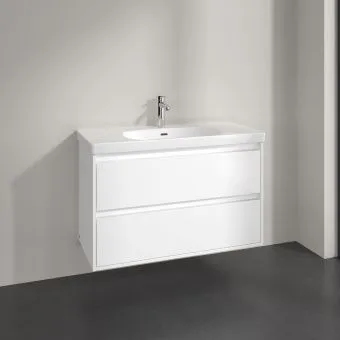 Villeroy & Boch Skyla Тумба под раковину, 2 выдвижных ящика, 972 x 596 x 439 mm, Brilliant White +Skyla Pаковина для установки на тумбу, 1000 x 470 x 165 mm, с переливом, Альпийский белый C79900VE+5A51A501