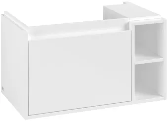 Villeroy & Boch Skyla КОМПЛЕКТ Тумба под раковину, 1 выдвижной ящик, 772 x 436 x 439 mm,Brilliant White + Skyla Pаковина для установки на тумбу крыло справа, 800 x 460 x 160 mm, с переливом, Альпийский белый C78800VE+5A52L101