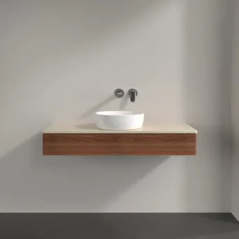 Villeroy & Boch Antao Тумба под раковину, с подсветкой, 1 выдвижной ящик, 1200 x 190 x 500 mm, фронтальная поверхность со структурной обработкой, Warm Walnut / Botticino L10113HM