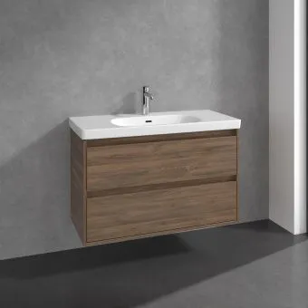 Villeroy & Boch Skyla Тумба под раковину, 2 выдвижных ящика, 972 x 596 x 439 mm, Arizona Oak +Skyla Pаковина для установки на тумбу, 1000 x 470 x 165 mm, с переливом, Альпийский белый C79900VH+5A51A501