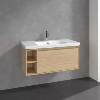Villeroy & Boch Skyla КОМПЛЕКТ Тумба под раковину, 1 выдвижной ящик, 972 x 436 x 439 mm,Nordic Oak +Skyla Pаковина для установки на тумбу, 1000 x 470 x 165 mm, с переливом, Альпийский белый C79000VJ+5A51A501