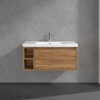 Villeroy & Boch Skyla КОМПЛЕКТ Тумба под раковину, 1 выдвижной ящик, 972 x 436 x 439 mm, Oak Kansas +Skyla Pаковина для установки на тумбу, 1000 x 470 x 165 mm, с переливом, Альпийский белый C79000RH+5A51A501