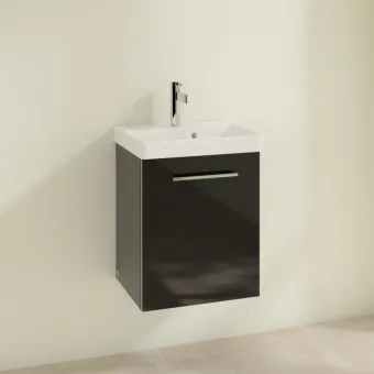 Villeroy & Boch Avento КОМПЛЕКТ Тумба под раковину, 1 дверь, 430 x 514 x 352 mm, Стекло черное A88700B3 +Avento Раковина компактная, 450 x 370 x 180 mm, Альпийский белый, с переливом, нешлифованный 73584501
