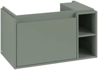 Villeroy & Boch Skyla КОМПЛЕКТ Тумба под раковину, 1 выдвижной ящик, 772 x 436 x 439 mm,Soft Green + Skyla Pаковина для установки на тумбу крыло справа, 800 x 460 x 160 mm, с переливом, Альпийский белый C78800AF+5A52L101