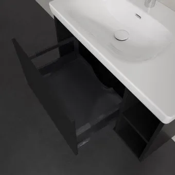 Villeroy & Boch Skyla КОМПЛЕКТ Тумба под раковину, 1 выдвижной ящик, 772 x 436 x 439 mm,Volcano Black + Skyla Pаковина для установки на тумбу крыло справа, 800 x 460 x 160 mm, с переливом, Альпийский белый C78800VL+5A52L101
