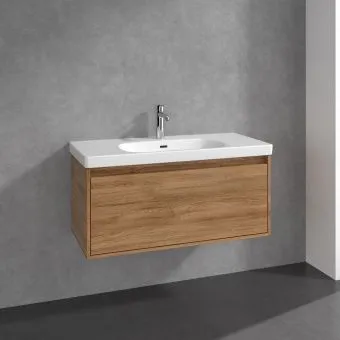 Villeroy & Boch Skyla КОМПЛЕКТ Тумба под раковину, 1 выдвижной ящик (2 ящика), 972 x 436 x 439 mm, Kansas Oak +Skyla Pаковина для установки на тумбу, 1000 x 470 x 165 mm, с переливом, Альпийский белый C78900RH+5A51A501