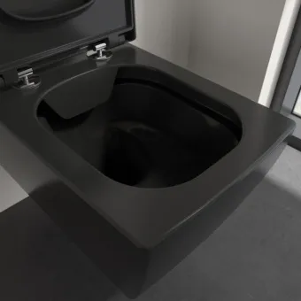 Villeroy & Boch Memento 2.0 Унитаз с открытым смывным краем, настенный, смыв DirectFlush, Pure Black CeramicPlus, без сиденья 4633R0R7