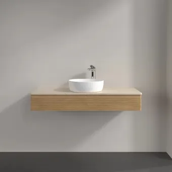 Villeroy & Boch Antao Тумба под раковину, с подсветкой, 1 выдвижной ящик, 1200 x 190 x 500 mm, фронтальная поверхность со структурной обработкой, Honey Oak / Botticino L10153HN