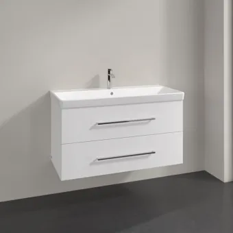 Villeroy & Boch Avento КОМПЛЕКТ Тумба под раковину, 2 выдвижных ящика, 980 x 514 x 484, Белое стекло A89200B4 + Раковина 4156A501