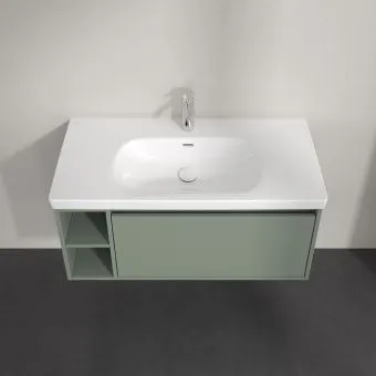 Villeroy & Boch Skyla КОМПЛЕКТ Тумба под раковину, 1 выдвижной ящик, 972 x 436 x 439 mm, Soft Green +Skyla Pаковина для установки на тумбу, 1000 x 470 x 165 mm, с переливом, Альпийский белый C79000AF+5A51A501