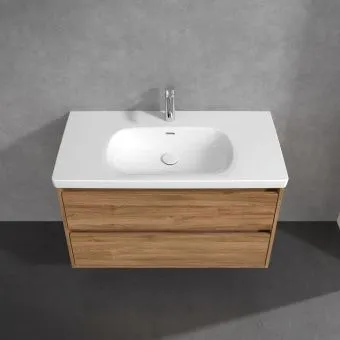 Villeroy & Boch Skyla Тумба под раковину, 2 выдвижных ящика, 972 x 596 x 439 mm, Oak Kansas +Skyla Pаковина для установки на тумбу, 1000 x 470 x 165 mm, с переливом, Альпийский белый C79900RH+5A51A501
