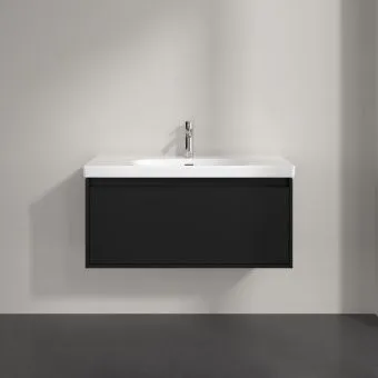 Villeroy & Boch Skyla КОМПЛЕКТ Тумба под раковину, 1 выдвижной ящик (2 ящика), 972 x 436 x 439 mm, Volcano Black +Skyla Pаковина для установки на тумбу, 1000 x 470 x 165 mm, с переливом, Альпийский белый C78900VL+5A51A501