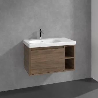 Villeroy & Boch Skyla КОМПЛЕКТ Тумба под раковину, 1 выдвижной ящик, 772 x 436 x 439 mm,Arizona Oak + Skyla Pаковина для установки на тумбу крыло справа, 800 x 460 x 160 mm, с переливом, Альпийский белый C78800VH+5A52L101