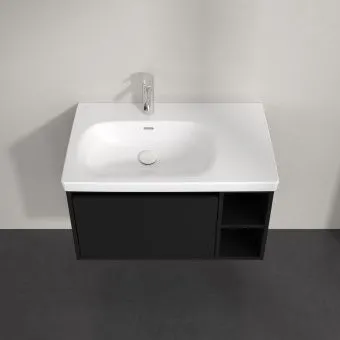Villeroy & Boch Skyla КОМПЛЕКТ Тумба под раковину, 1 выдвижной ящик, 772 x 436 x 439 mm,Volcano Black + Skyla Pаковина для установки на тумбу крыло справа, 800 x 460 x 160 mm, с переливом, Альпийский белый C78800VL+5A52L101