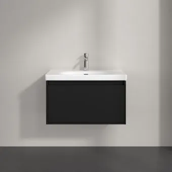 Villeroy & Boch Skyla КОМПЛЕКТ Тумба под раковину, 2 выдвижных ящика, 772 x 596 x 439 mm, Volcano Black +Skyla Pаковина для установки на тумбу, 800 x 460 x 160 mm, с переливом, Альпийский белый C78600VL+5A518001