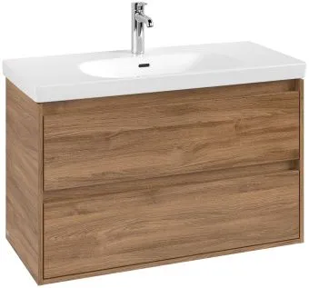 Villeroy & Boch Skyla Тумба под раковину, 2 выдвижных ящика, 972 x 596 x 439 mm, Oak Kansas +Skyla Pаковина для установки на тумбу, 1000 x 470 x 165 mm, с переливом, Альпийский белый C79900RH+5A51A501