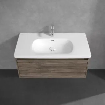 Villeroy & Boch Skyla КОМПЛЕКТ Тумба под раковину, 1 выдвижной ящик (2 ящика), 972 x 436 x 439 mm,Stone Oak+Skyla Pаковина для установки на тумбу, 1000 x 470 x 165 mm, с переливом, Альпийский белый C78900RK+5A51A501