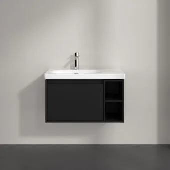 Villeroy & Boch Skyla КОМПЛЕКТ Тумба под раковину, 1 выдвижной ящик, 772 x 436 x 439 mm,Volcano Black + Skyla Pаковина для установки на тумбу крыло справа, 800 x 460 x 160 mm, с переливом, Альпийский белый C78800VL+5A52L101