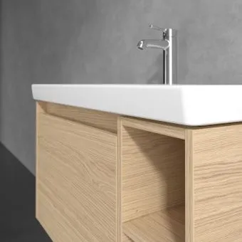 Villeroy & Boch Skyla КОМПЛЕКТ Тумба под раковину, 1 выдвижной ящик, 772 x 436 x 439 mm,Nordic Oak+ Skyla Pаковина для установки на тумбу крыло справа, 800 x 460 x 160 mm, с переливом, Альпийский белый C78800VJ+5A52L101