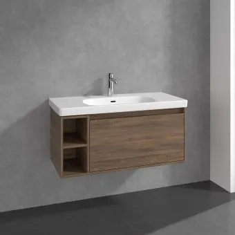 Villeroy & Boch Skyla КОМПЛЕКТ Тумба под раковину, 1 выдвижной ящик, 972 x 436 x 439 mm, Arizona Oak +Skyla Pаковина для установки на тумбу, 1000 x 470 x 165 mm, с переливом, Альпийский белый C79000VH+5A51A501