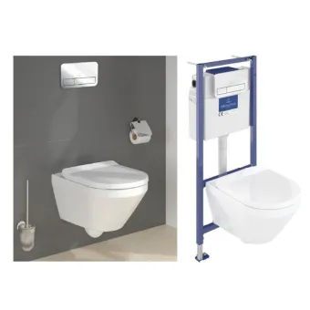 Villeroy & Boch Комплект 3 в 1 Унитаз с сиденьем+Инсталляционная система+Клавиша смыва 4616D301