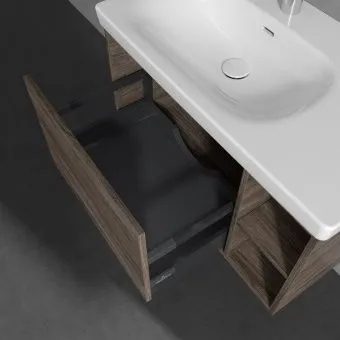 Villeroy & Boch Skyla КОМПЛЕКТ Тумба под раковину, 1 выдвижной ящик, 772 x 436 x 439 mm,Stone Oak + Skyla Pаковина для установки на тумбу крыло справа, 800 x 460 x 160 mm, с переливом, Альпийский белый C78800RK+5A52L101